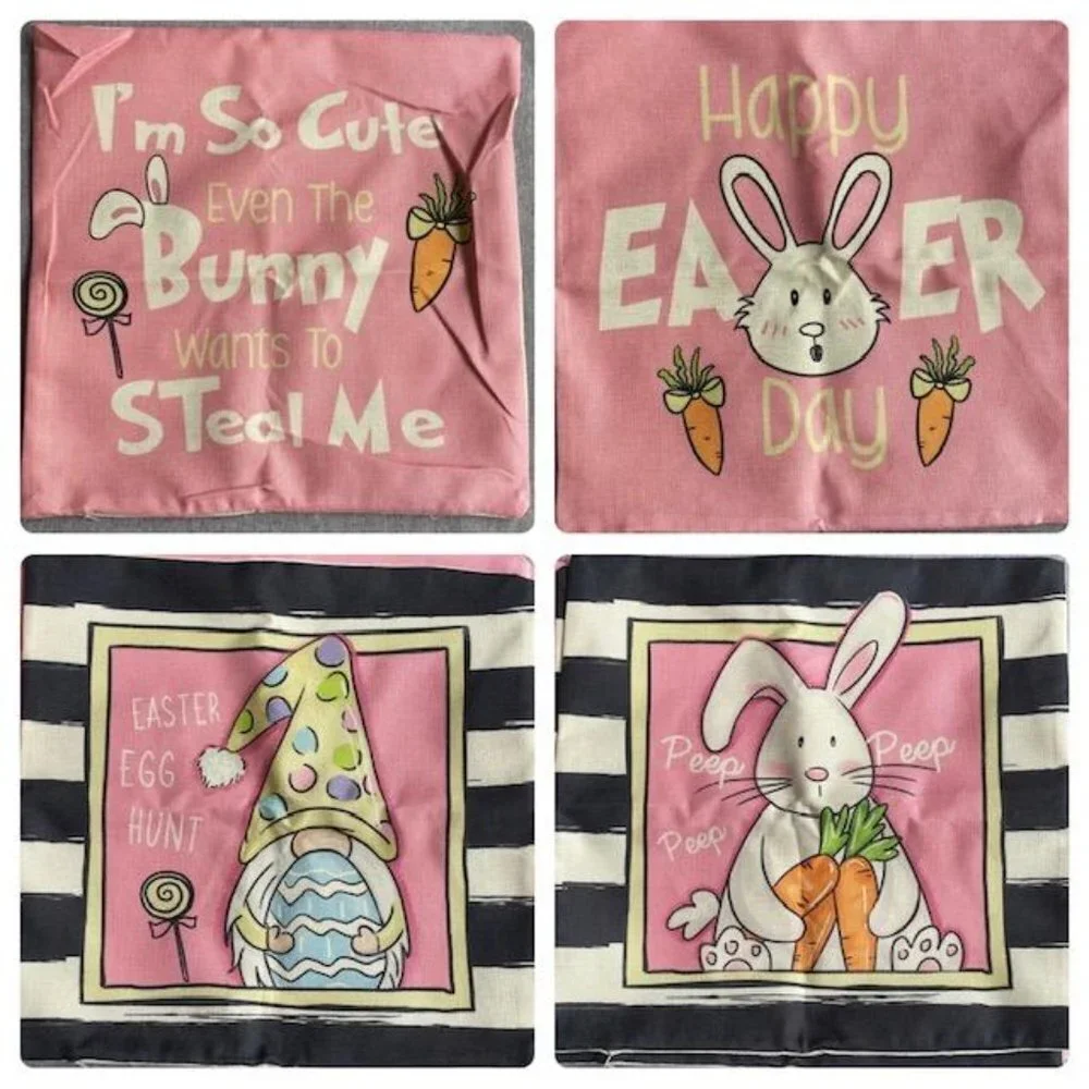 Easter Pillow Covers 18x18 Set of 4 Happy Easter Decorations Rabbit Bunny